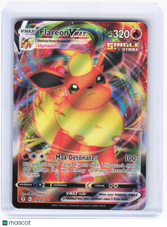 2021 Pokemon—Flareon VMAX #18/203 Evolving Skies—Ultra Rare Holo
