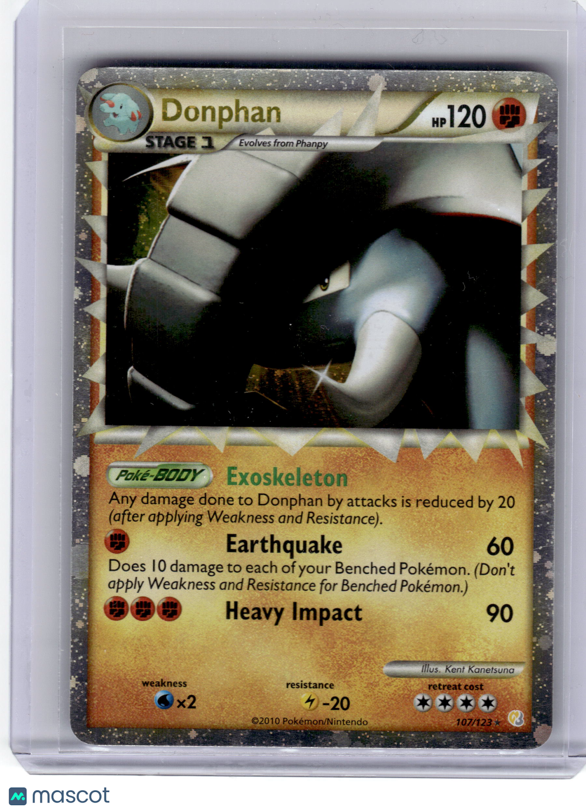 2010 Pokemon—Donphan #107 HeartGold & SoulSilver—Rare Holo Moderately Played