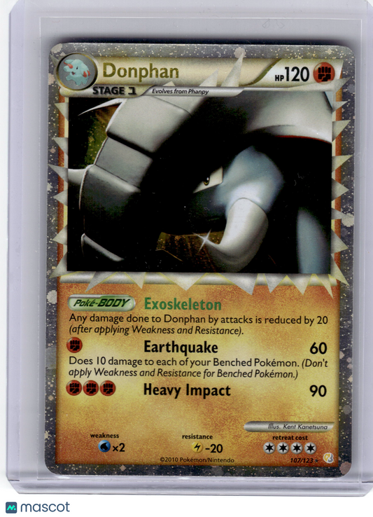 2010 Pokemon—Donphan #107 HeartGold & SoulSilver—Rare Holo Moderately Played
