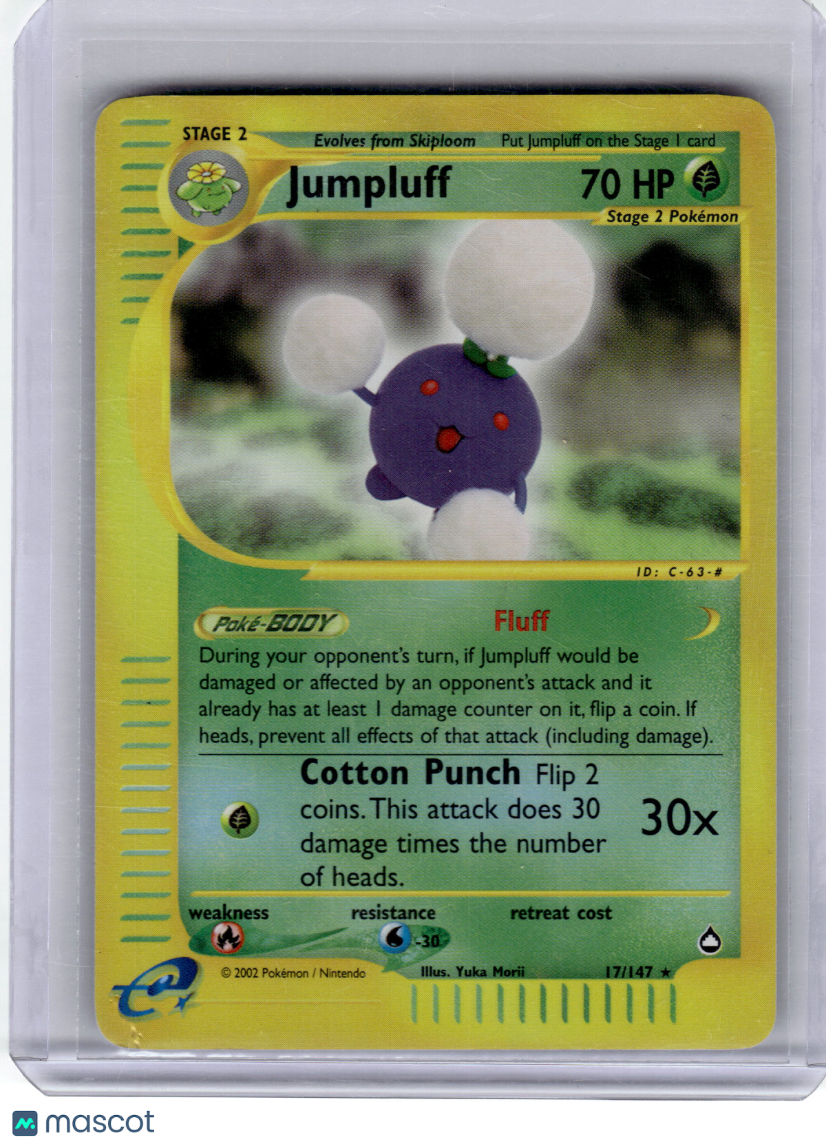 2002 Pokemon—Jumpluff #17 Aquapolis—Rare Holo Damage