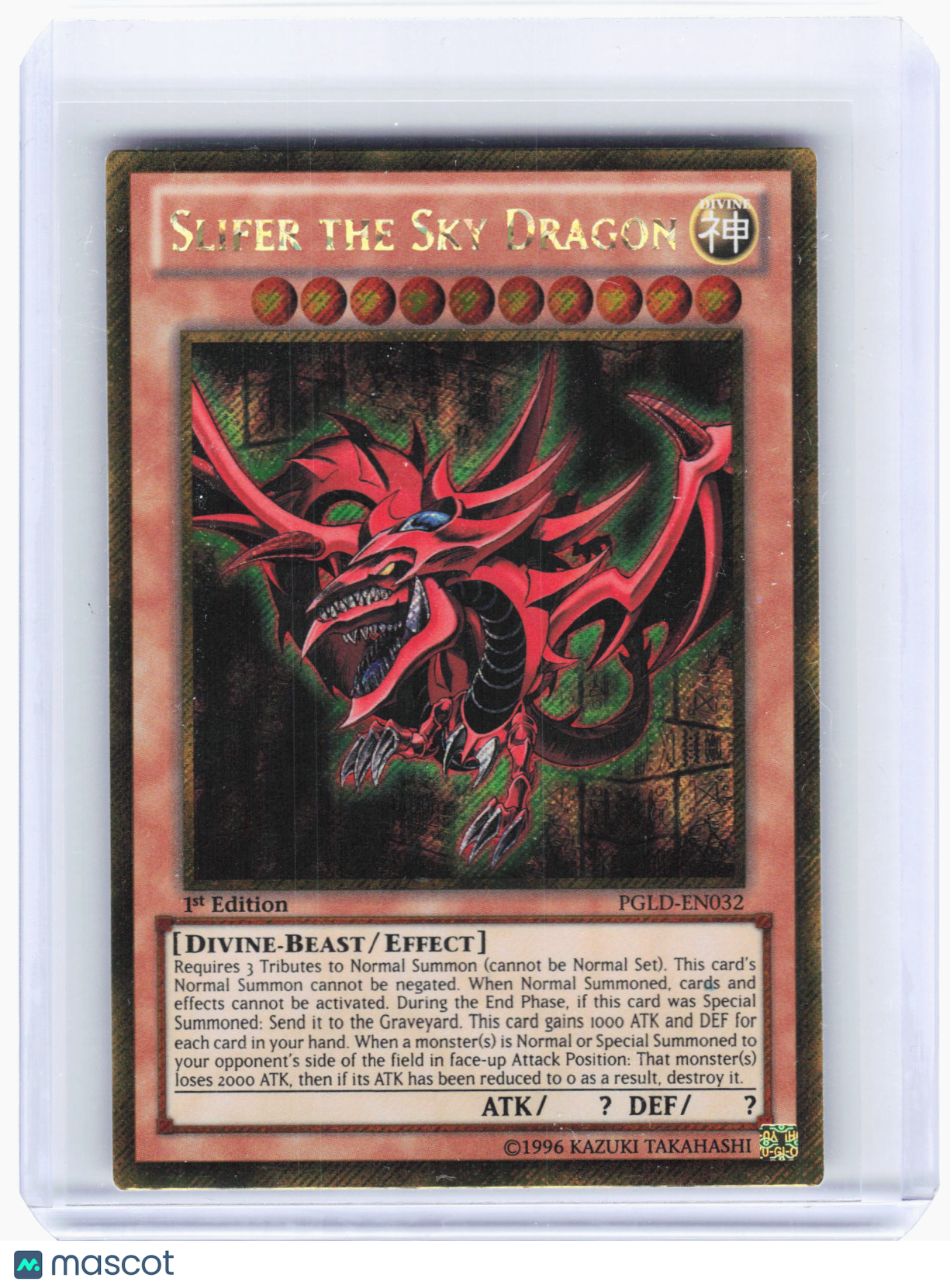 2014 YuGiOh!—Slifer the Sky Dragon #PGLD-EN032—Gold Secret Rare Foil 1st Edition