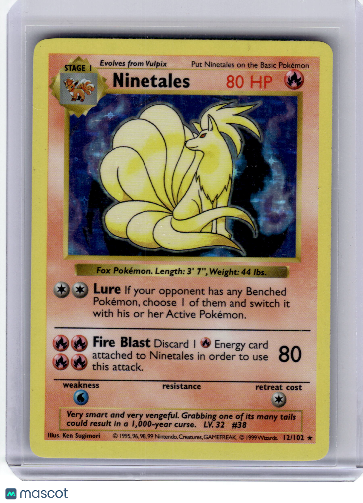 1999 Pokemon—Ninetales #12/102 Base Set—Rare Holo [Heavily Played] Shadowless