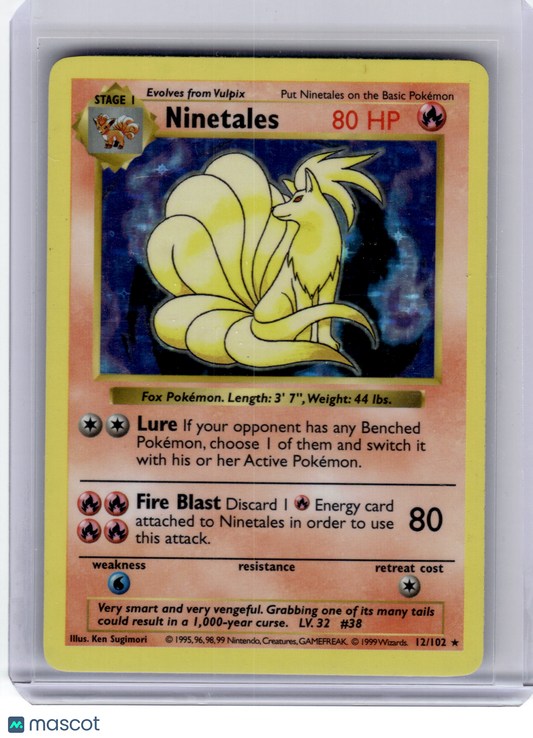1999 Pokemon—Ninetales #12/102 Base Set—Rare Holo [Heavily Played] Shadowless