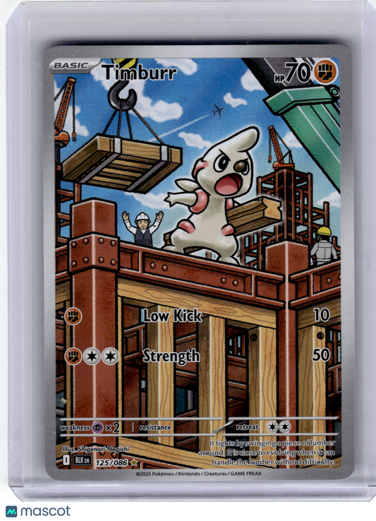 2025 Pokemon—Timburr #125 Black Bolt—Illustration Rare Near Mint