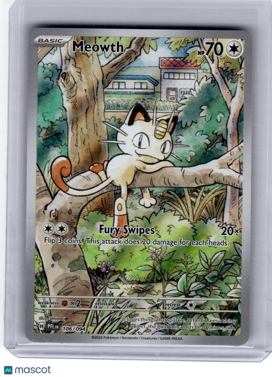 2025 Pokemon—Meowth #106 Phantasmal Flames—Illustration Rare Near Mint