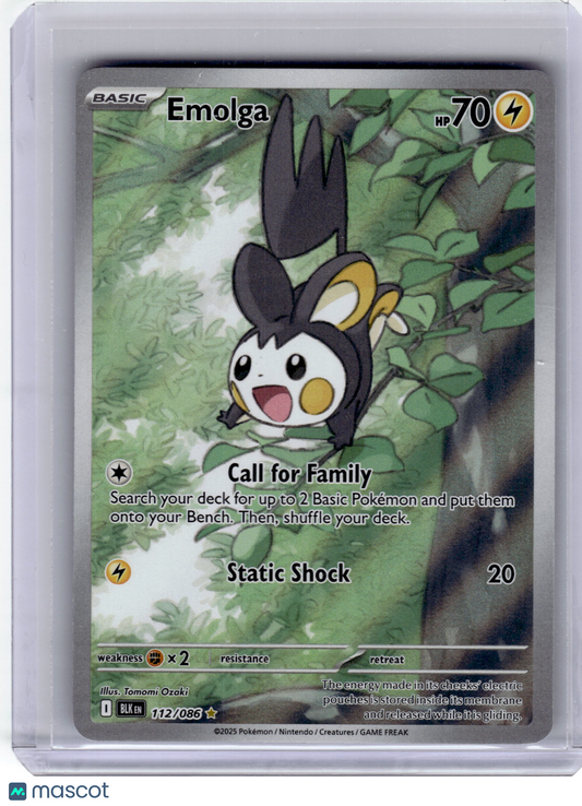 2025 Pokemon—Emolga #112 Black Bolt—Illustration Rare Near Mint