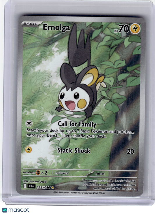 2025 Pokemon—Emolga #112 Black Bolt—Illustration Rare Near Mint