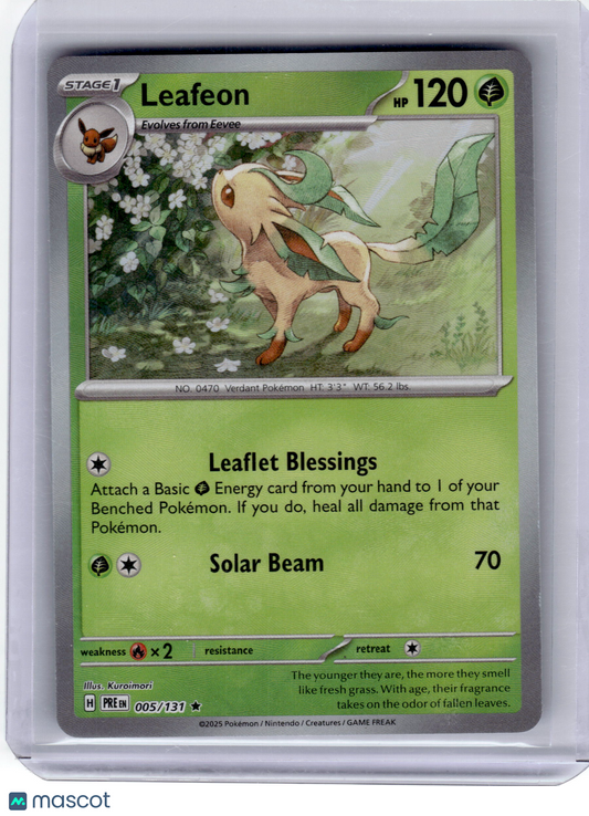2025 Pokemon—Leafeon #5 Prismatic Evolutions—Rare (Masterball) Near Mint