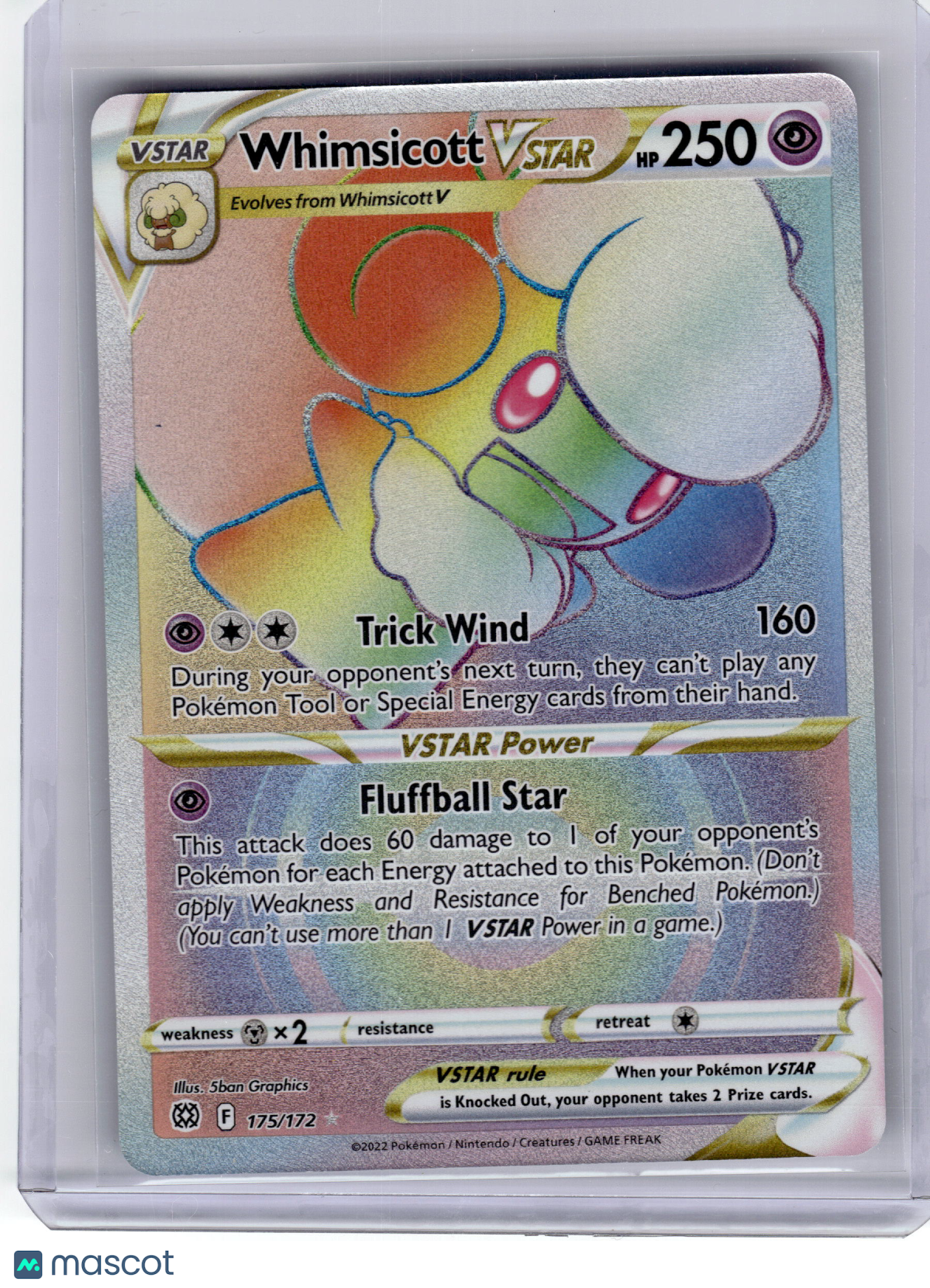 2022 Pokemon—Whimsicott VSTAR #175 Brilliant Stars—Secret Rare Holo Near Mint