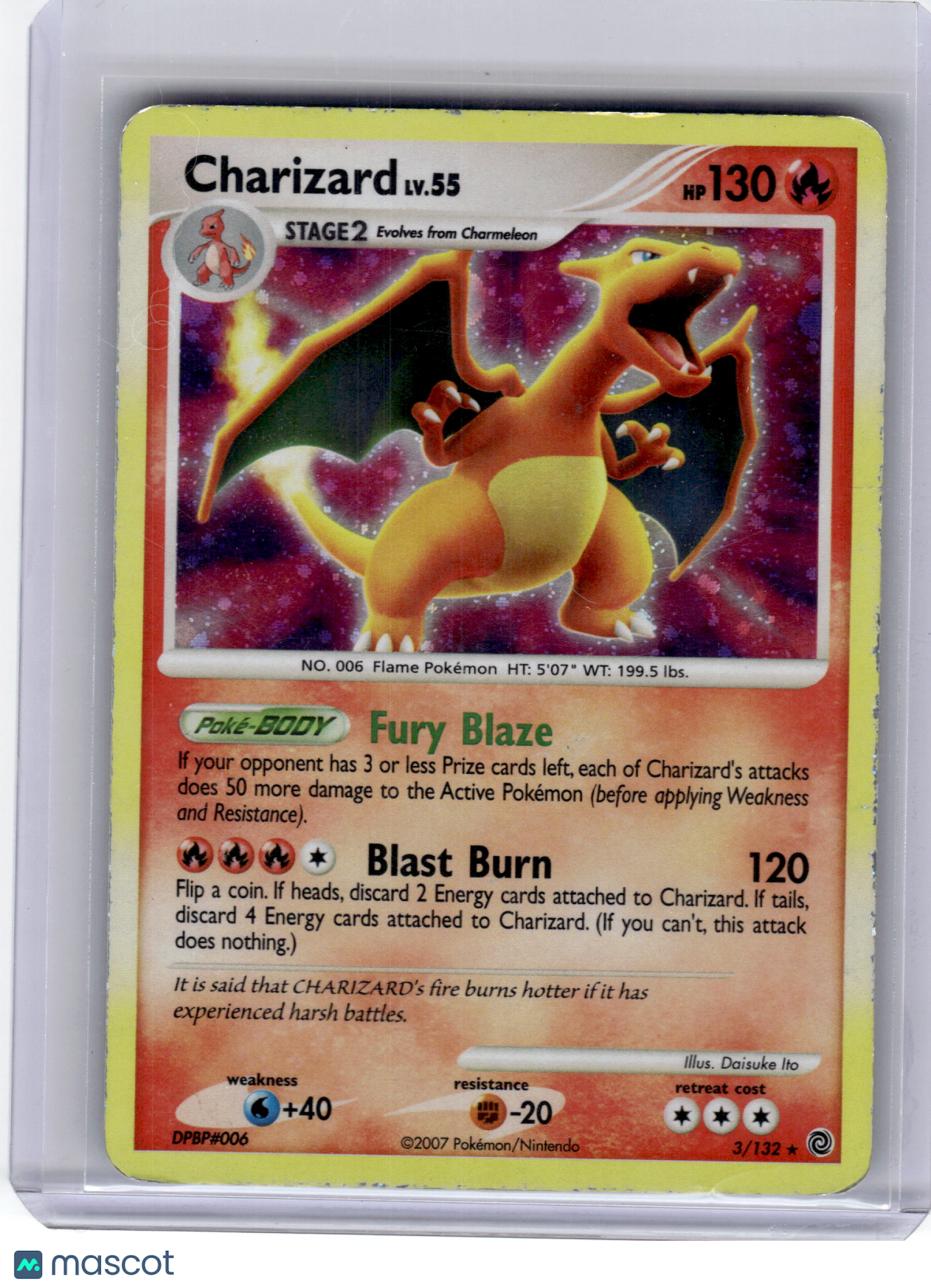 2007 Pokemon—Charizard #3 Diamond & Pearl—Rare Holo Damage