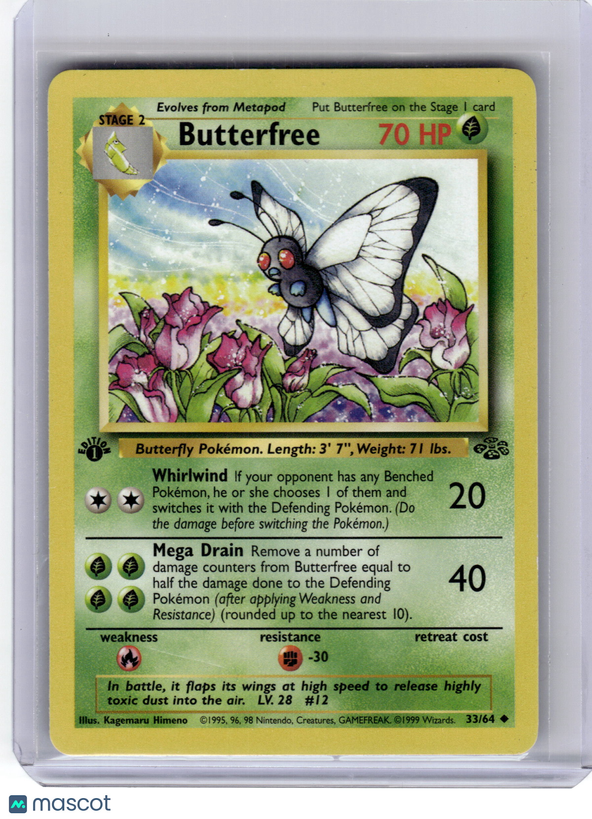 1999 Pokemon—Butterfree #33 Base Set—Uncommon Lightly Played 1st Edition