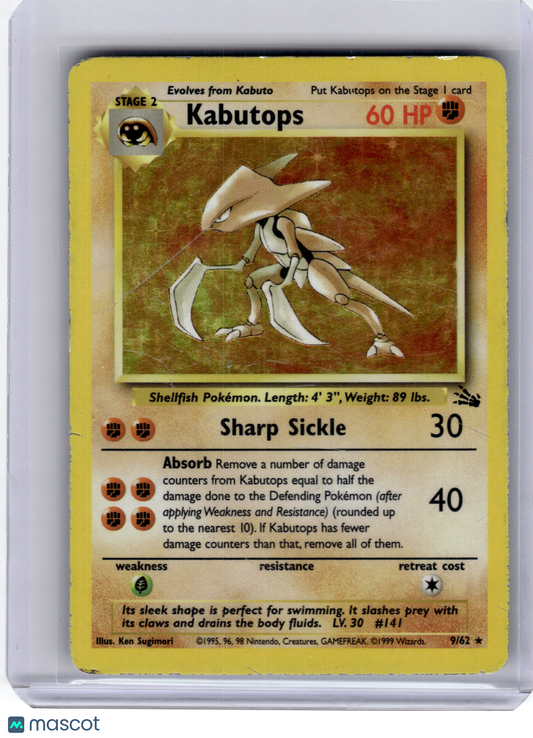 1999 Pokemon—Kabutops #9 Fossil—Rare Holo Damage