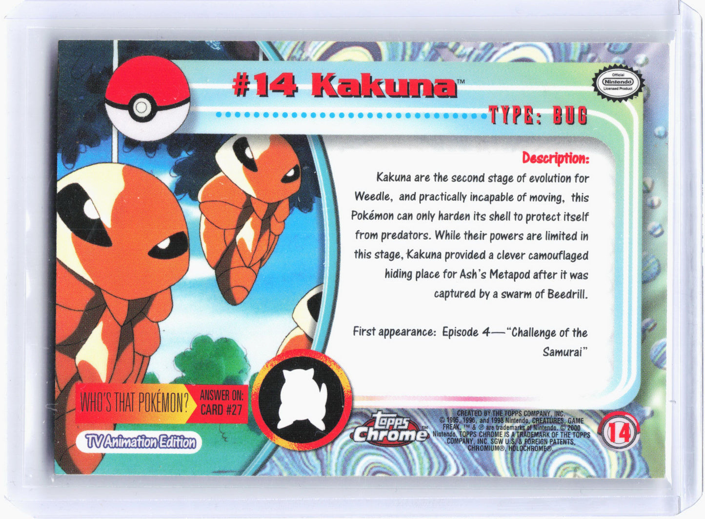 2000 Topps Chrome Series 1 Pokémon—Kakuna #14 Chrome—[Near Mint or Better]