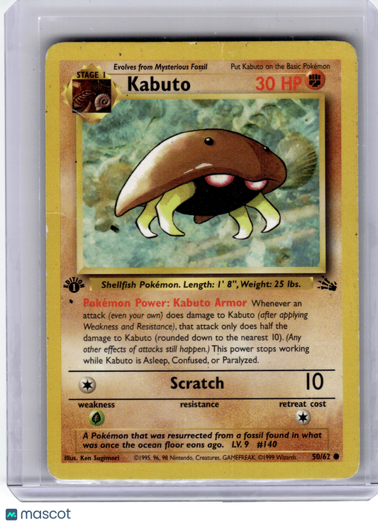 1999 Pokemon—Kabuto #50 Fossil—Uncommon Heavily Played 1st Edition
