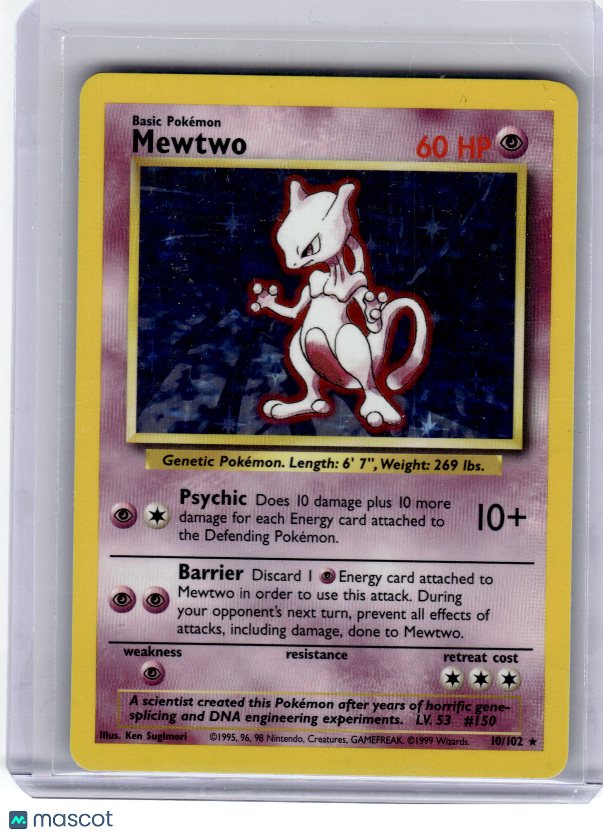 1999 Pokemon—Mewtwo #10 Base Set—Rare Holo Lightly Played