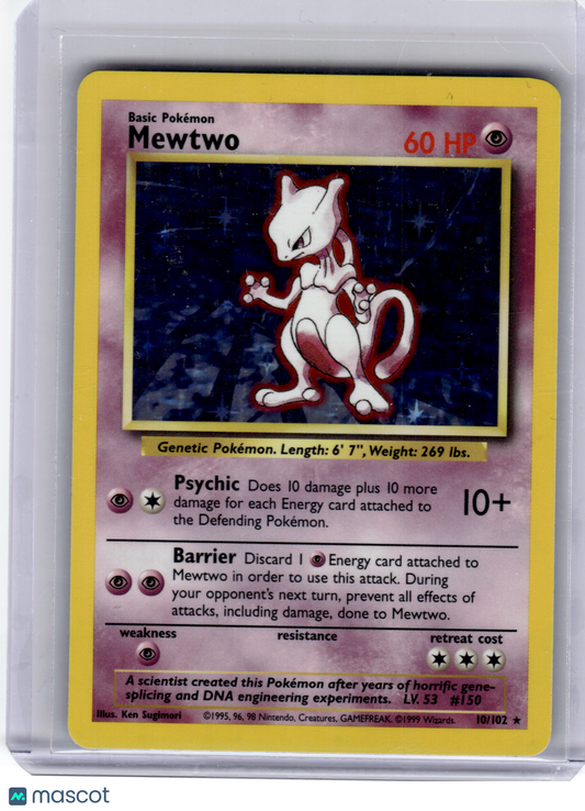 1999 Pokemon—Mewtwo #10 Base Set—Rare Holo Lightly Played