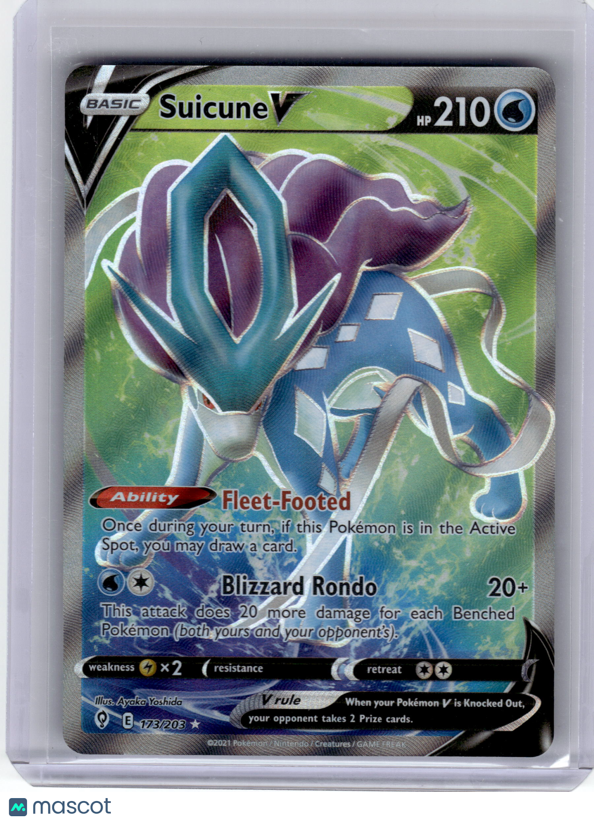 2021 Pokemon—Suicune V #173 Evolving Skies—Ultra Rare Holo Near Mint