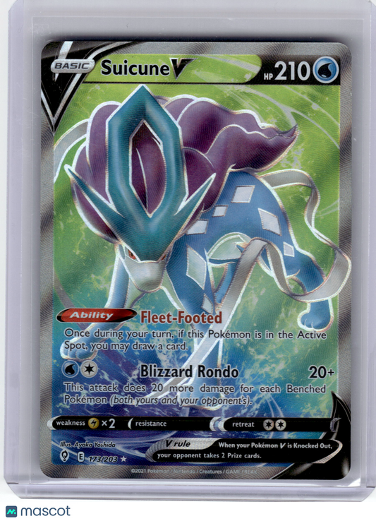 2021 Pokemon—Suicune V #173 Evolving Skies—Ultra Rare Holo Near Mint