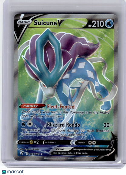 2021 Pokemon—Suicune V #173 Evolving Skies—Ultra Rare Holo Near Mint