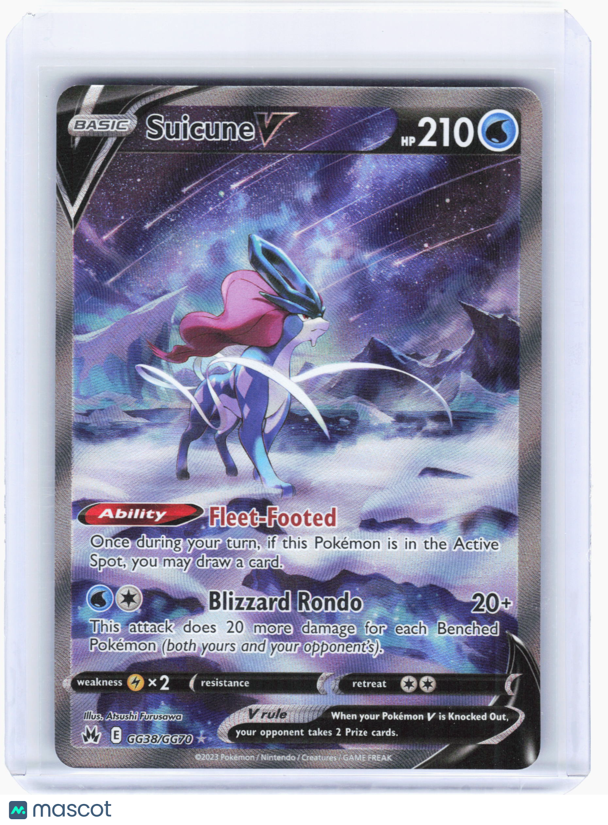 2023 Pokemon—Suicune V #GG38 Crown Zenith: Galarian Gallery—Rare Holo