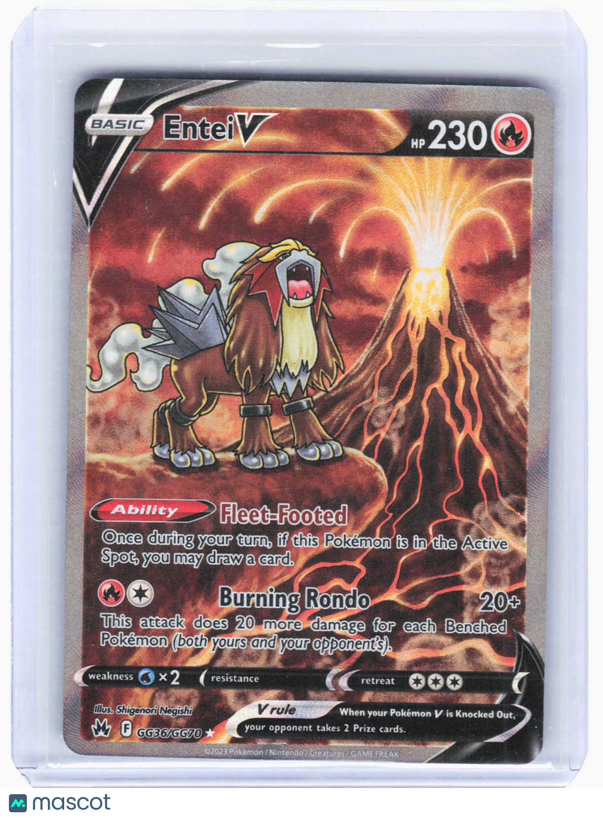 2023 Pokemon—Entei V #GG36 Crown Zenith: Galarian Gallery—Rare Holo