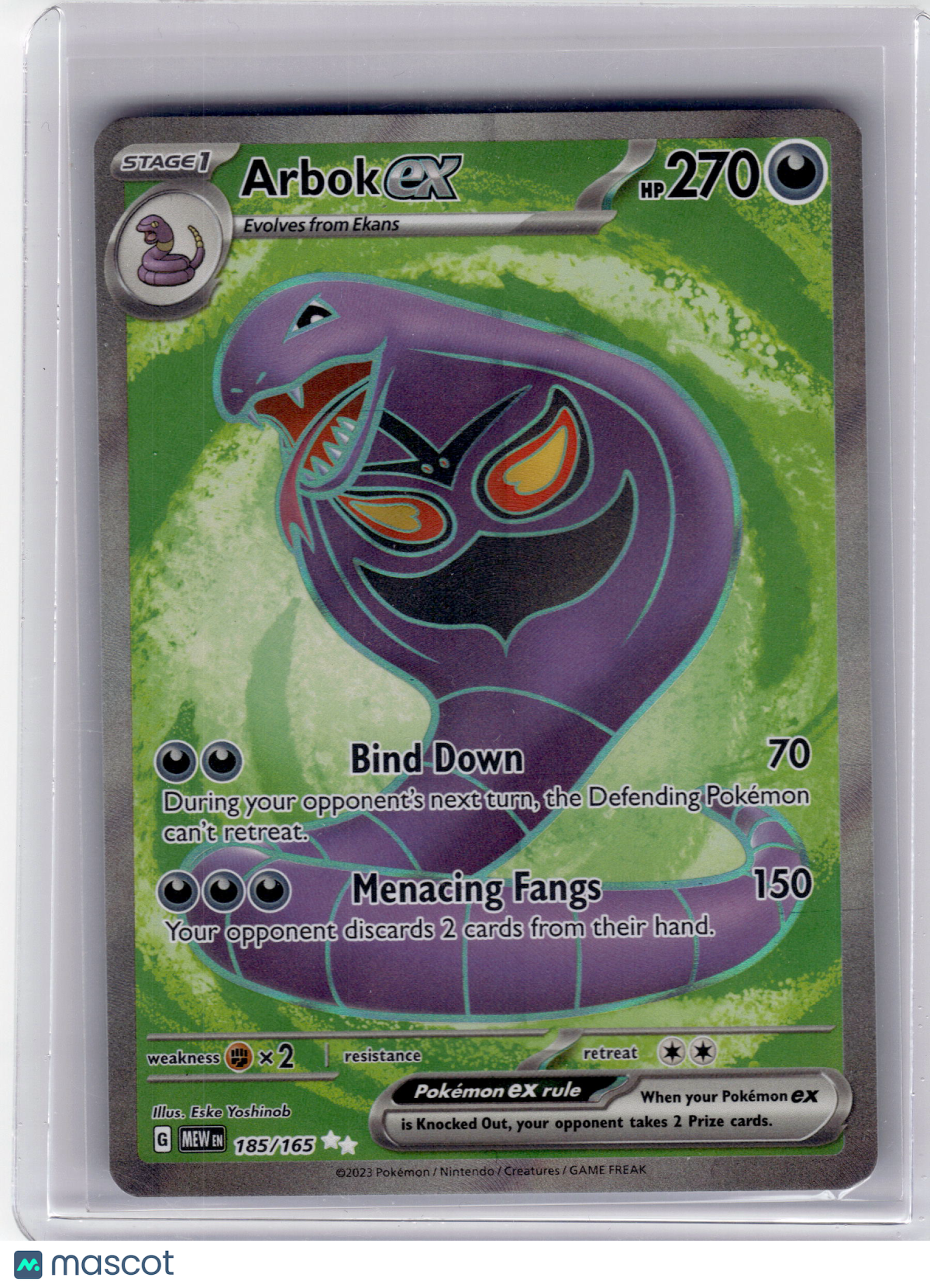 2023 Pokemon—Arbok EX #185 Scarlet & Violet 151—Ultra Rare Holo Near Mint