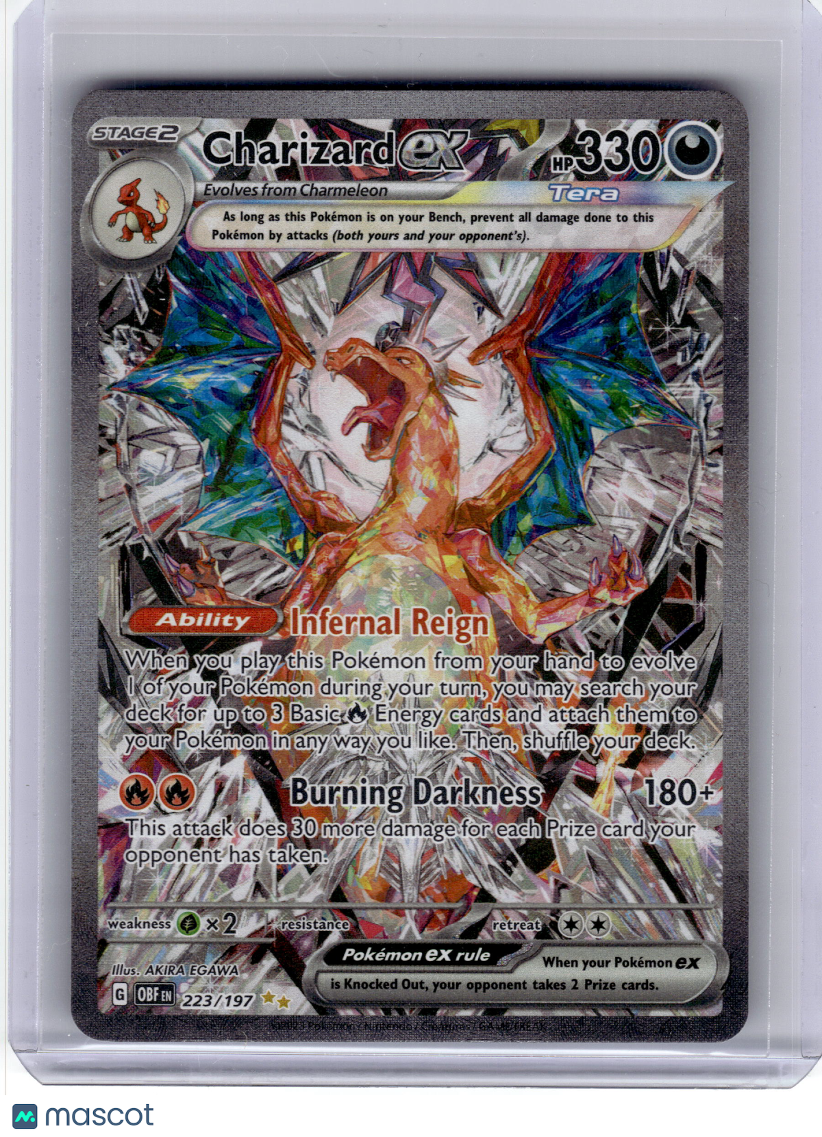 2024 Pokemon—Charizard EX #223 Obsidian Flames—Special Illustration Rare Holo NM