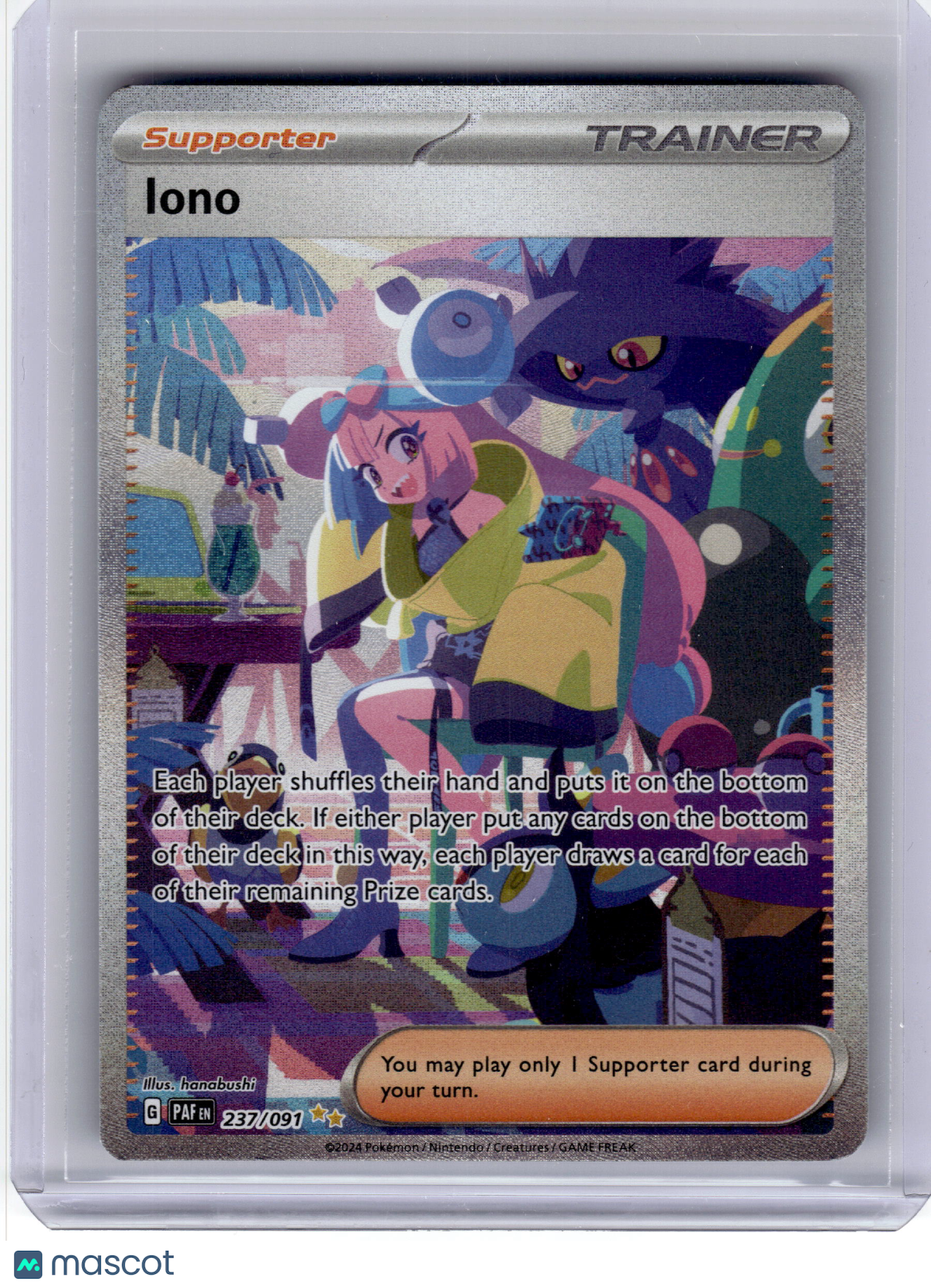 2024 Pokemon—Iono #237 Paldean Fates—Special Illustration Rare Holo Near Mint