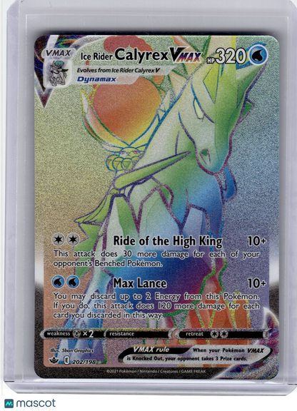 2021 Pokemon—Ice Rider Calyrex VMAX #202 Chilling Reign—Secret Rare Near Mint
