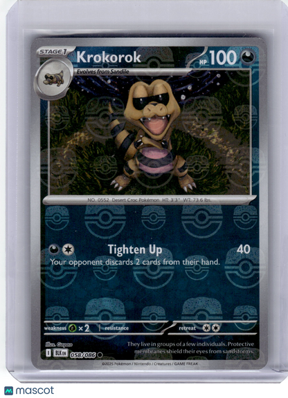 2025 Pokemon—Krokorok #58 Black Bolt—Reverse Holo (Masterball) Near Mint