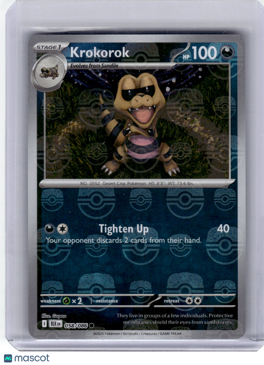 2025 Pokemon—Krokorok #58 Black Bolt—Reverse Holo (Masterball) Near Mint