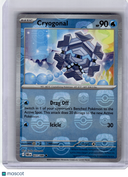 2025 Pokemon—Cryogonal #27 Black Bolt— Reverse Holo (Masterball) Near Mint