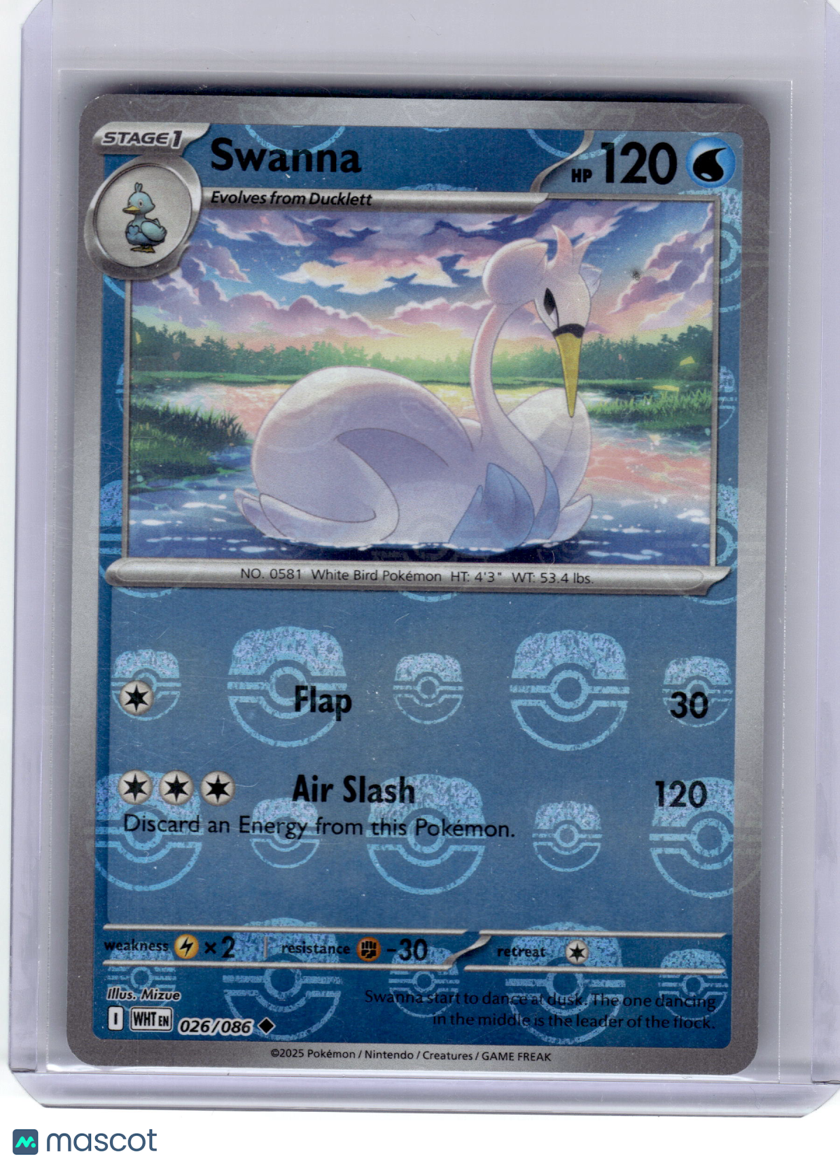 2025 Pokemon—Swanna #26/86 White Flare— Near Mint (Masterball)