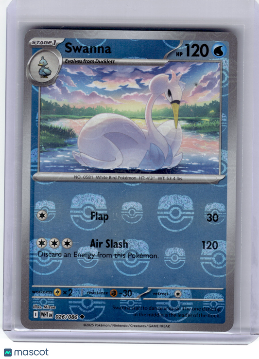 2025 Pokemon—Swanna #26/86 White Flare— Near Mint (Masterball)