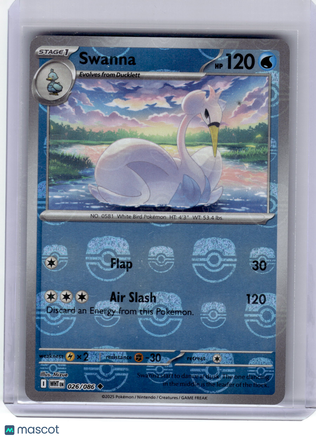 2025 Pokemon—Swanna #26/86 White Flare— Near Mint (Masterball)