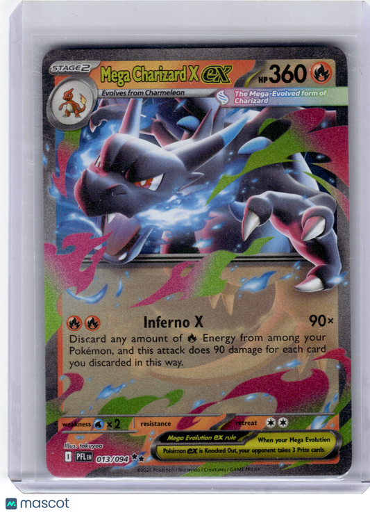 2025 Pokemon—Mega Charizard X EX #13 Phantasmal Flames—Double Rare Near Mint