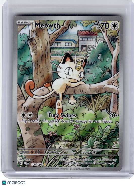 2025 Pokemon—Meowth #106 Phantasmal Flames—Illustration Rare Near Mint