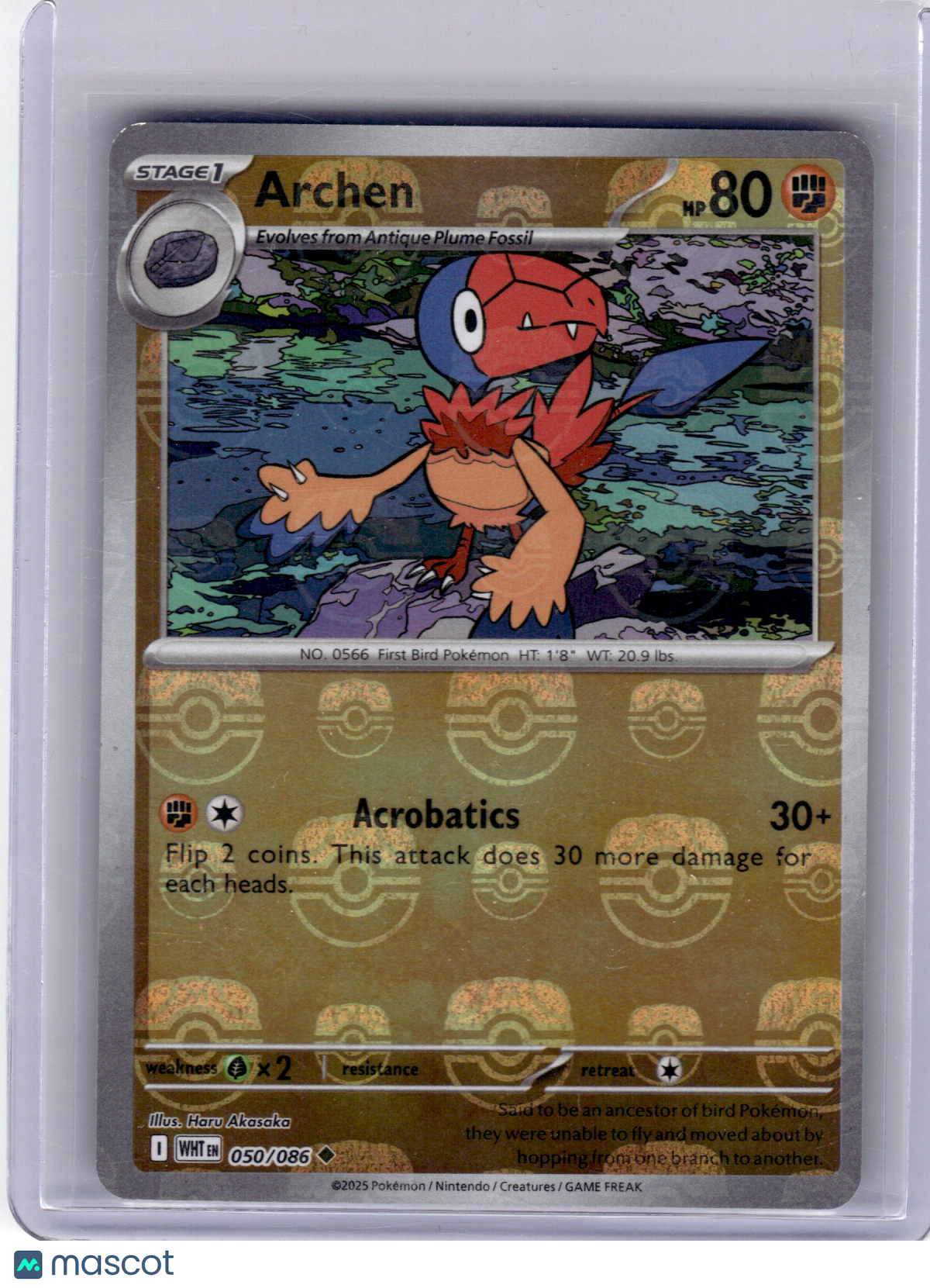 2025 Pokemon—Archen #50 White Flare— Reverse Holo (Masterball) Near Mint