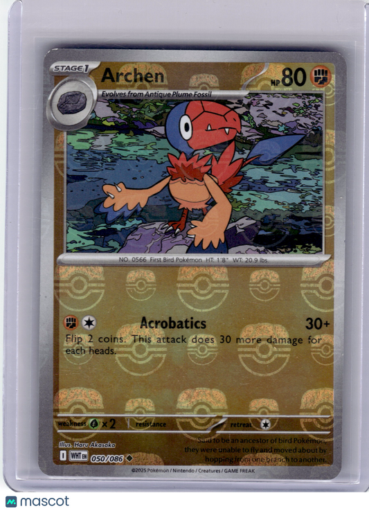 2025 Pokemon—Archen #50 White Flare— Reverse Holo (Masterball) Near Mint