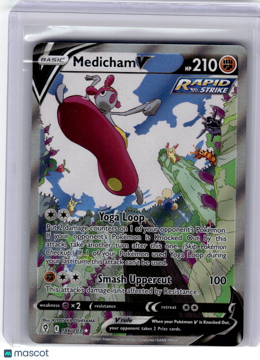 2021 Pokemon—Medicham V #186 Evolving Skies—Ultra Rare Holo Near Mint