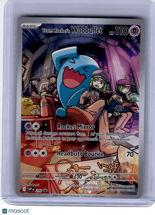 2025 Pokemon—Team Rocket's Wobbuffet #203 Scarlet & Violet—Black Star Promo Holo