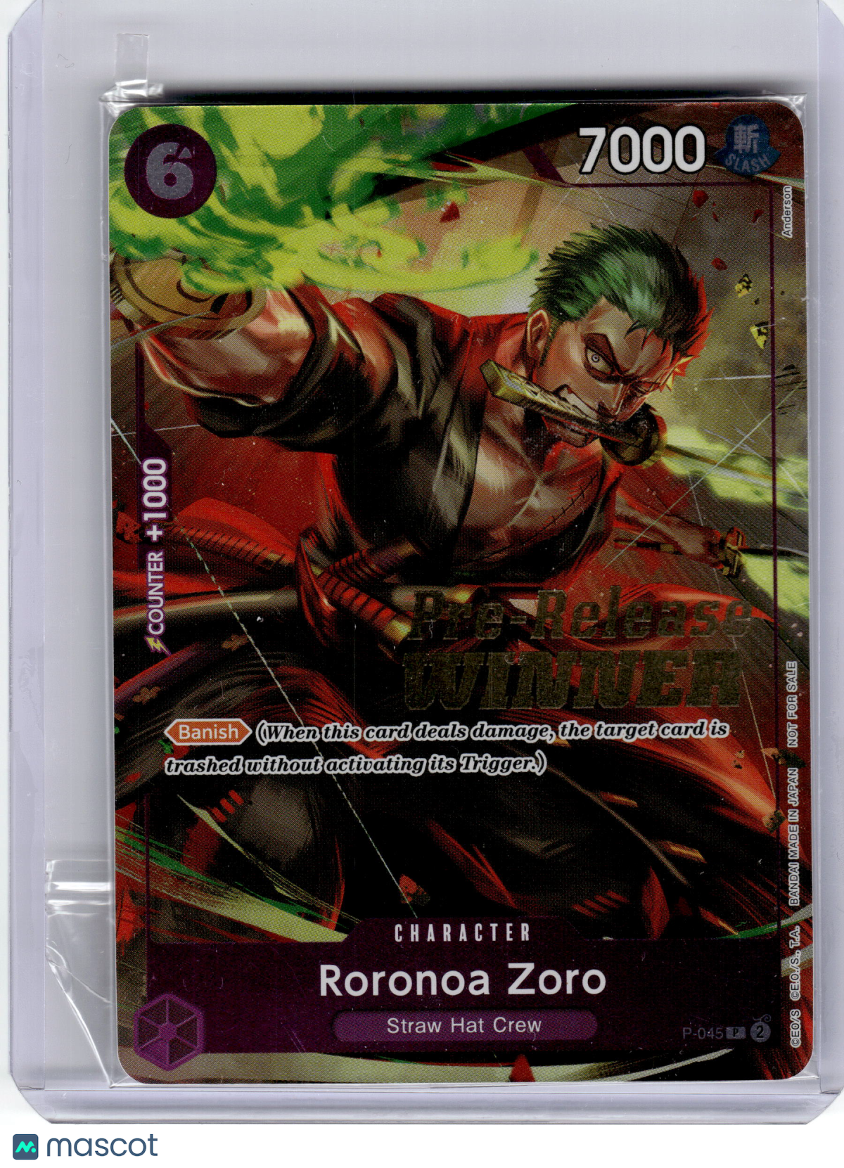2024 One Piece—Roronoa Zoro #P-045 OP06 Pre-Release Tournament—[Winner] (Sealed)