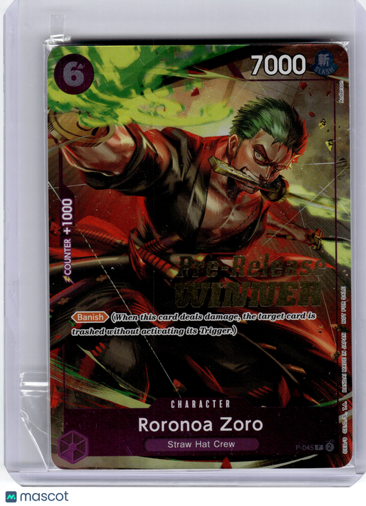 2024 One Piece—Roronoa Zoro #P-045 OP06 Pre-Release Tournament—[Winner] (Sealed)
