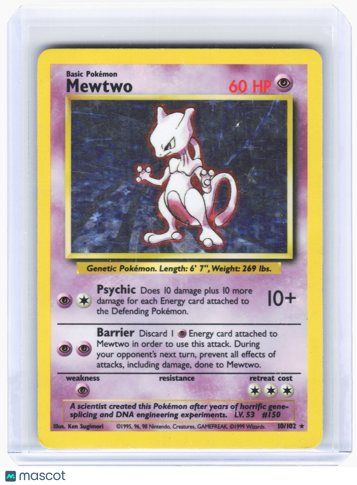 1999 Pokemon—Mewtwo #10/102 Base Set—Rare Holo [Damaged]