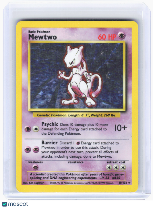 1999 Pokemon—Mewtwo #10/102 Base Set—Rare Holo [Damaged]