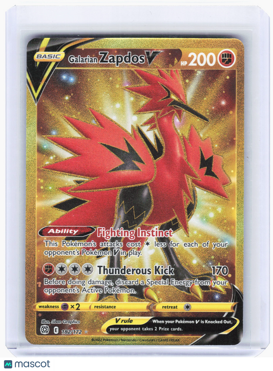 2022 Pokemon—Galarian Zapdos V #182/172 Brilliant Stars—Secret Rare Holo [LP]