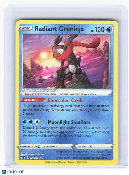 2022 Pokemon—Radiant Greninja #046/189 Astral Radiance—Radiant Rare Holo
