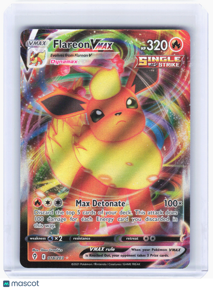 2021 Pokemon—Flareon VMAX #018/203 Evolving Skies—Ultra Rare Holo