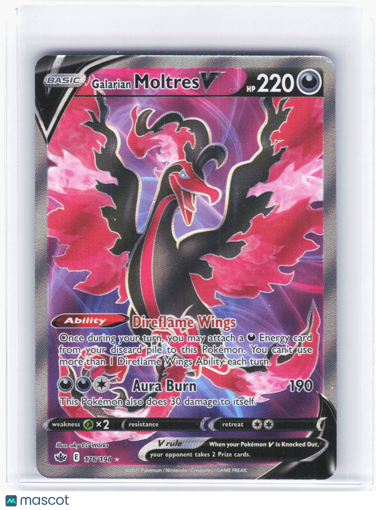 2021 Pokemon—Galarian Moltres V #176 Chilling Reign—Ultra Rare Holo (Full Art)