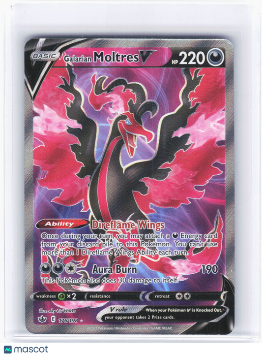 2021 Pokemon—Galarian Moltres V #176 Chilling Reign—Ultra Rare Holo (Full Art)